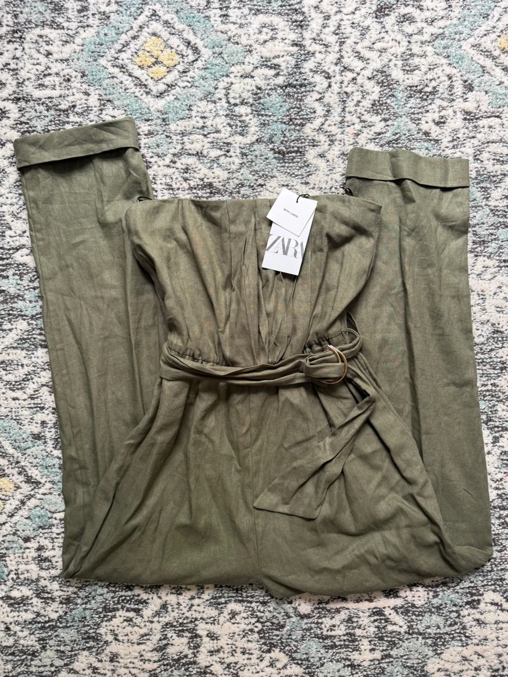 NWT Zara Linen Blend Strapless Jumpsuit